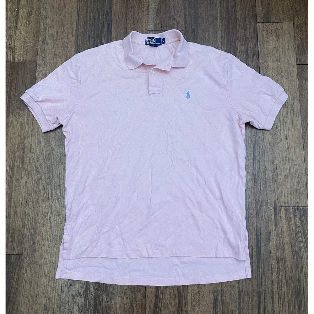 Vintage Ralph Lauren Polo Shirt Men's Large Pink Short Sleeve Jersey Cotton - Picture 2 of 4